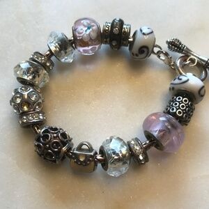 Super cute Glass Charms beaded Bracelet Pink/white/silver Fairy
